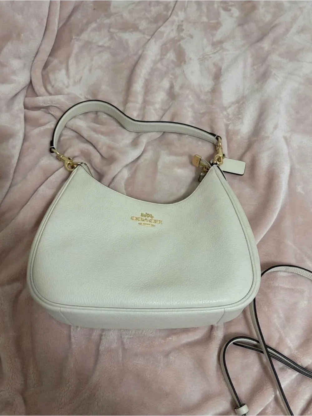 Coach Cream Pebbled Leather Hobo with Gold Hardware